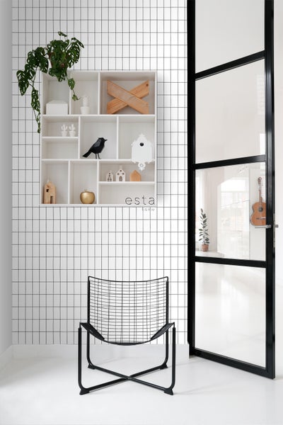 ESTAhome Tapete kleine Fliesen Schwarz-Weiß - 53 cm x 10.05 m - 139030