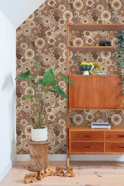 ESTAhome Tapete Retro Blumen Braun - 50 x 900 cm - 131316