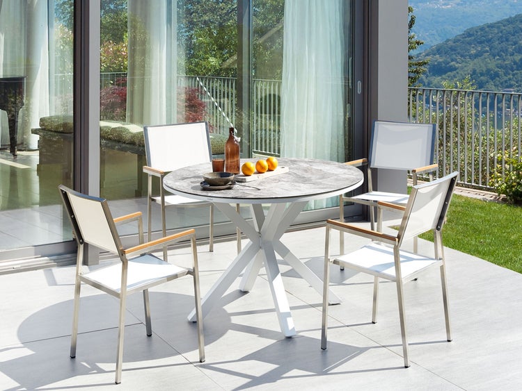 Gartenmöbel Set 4-Sitzer MALETTO/GROSSETO Metall Marmor Optik Grau / Weiß