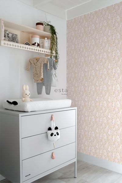 ESTAhome Tapete Blumen Hellrosa und Beige - 53 cm x 10.05 m - 139533