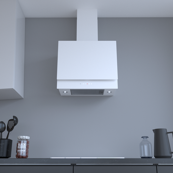 Weiße Dunstabzugshaube über einem Küchenherd