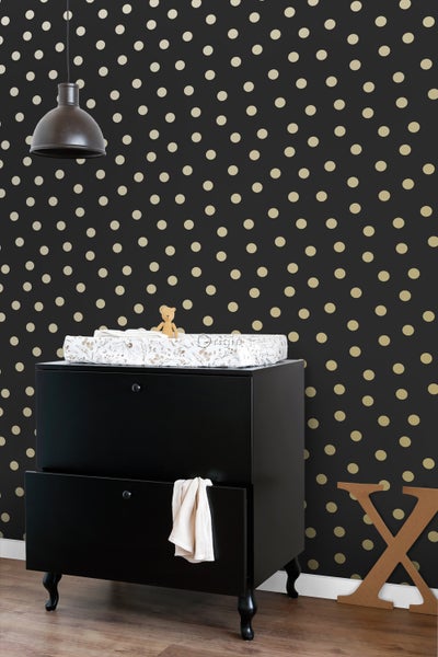 Origin Wallcoverings Tapete Punkte Schwarz und Gold - 53 cm x 10.05 m - 347676