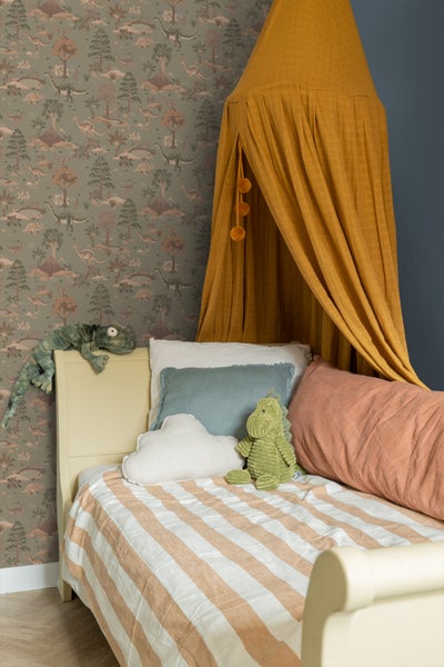 ESTAhome Tapete Dinosaurier Graugrün und Braun - 50 x 900 cm - 131657