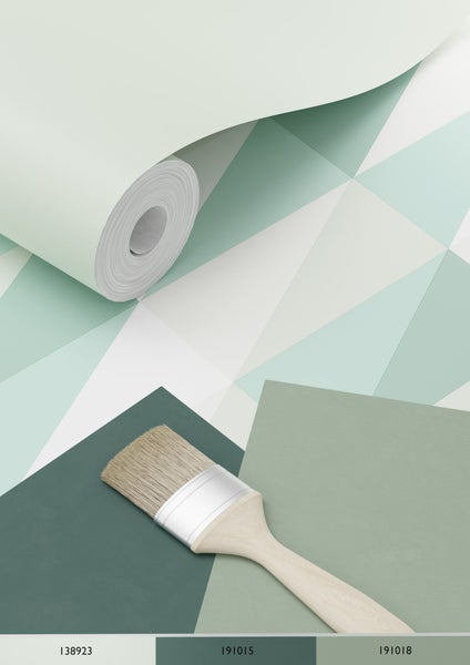 ESTAhome Tapete grafische Dreiecke Mintgrün und Blau - 53 cm x 10.05 m - 138920