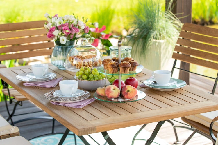 Teak Klapptisch 150 x 80 cm wetterfest premium für Balkon Terrasse Garten
