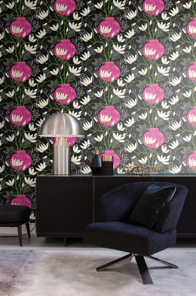 Origin Wallcoverings Tapete Magnolie Schwarz und Rosa - 53 cm x 10.05 m - 346927