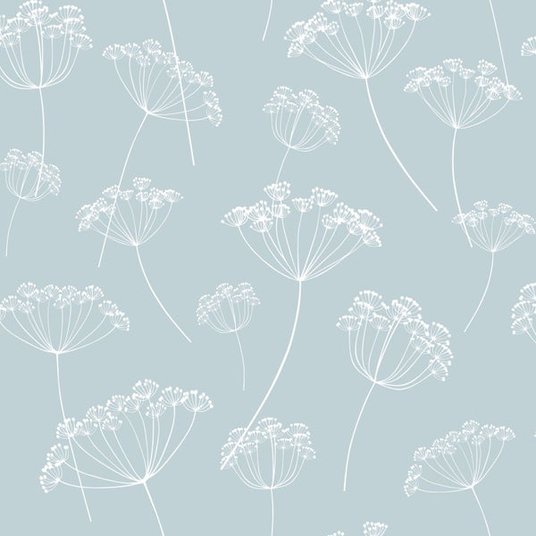 Walls4You Tapete Blumenmuster Himmelblau - 53 cm x 10.05 m - 935321