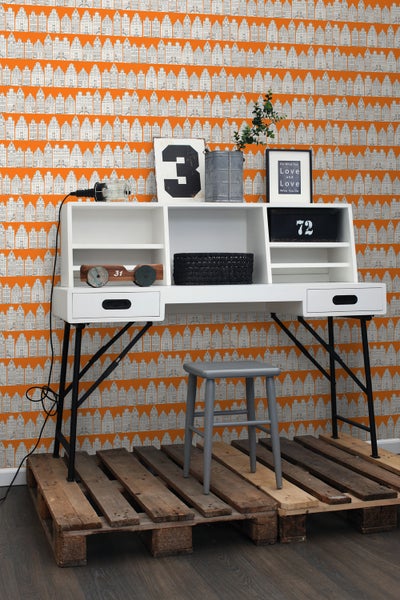 ESTAhome Tapete Amsterdamer Grachtenhäuser Orange und Weiß - 53 cm x 10.05 m - 115874