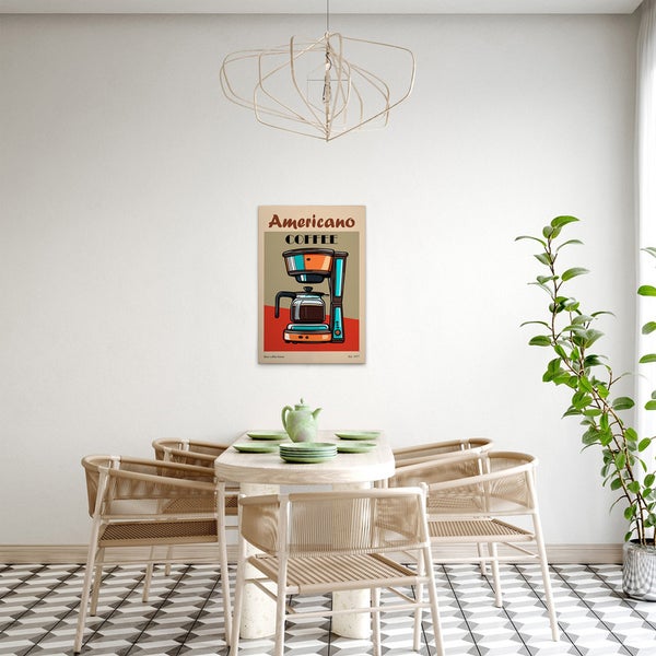 Illustration einer Kaffeemaschine als Wanddekoration im Esszimmer
