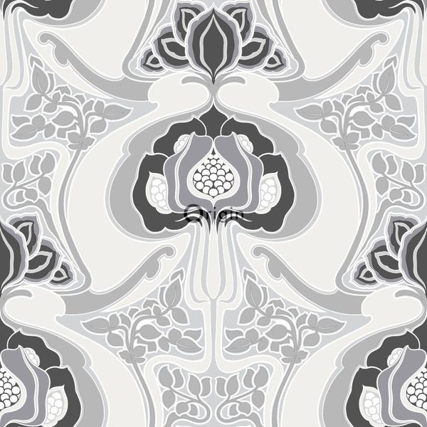 Origin Wallcoverings Tapete Jugendstil-Blumenmuster Schwarz und Grau - 53 cm x 10.05 m - 347209