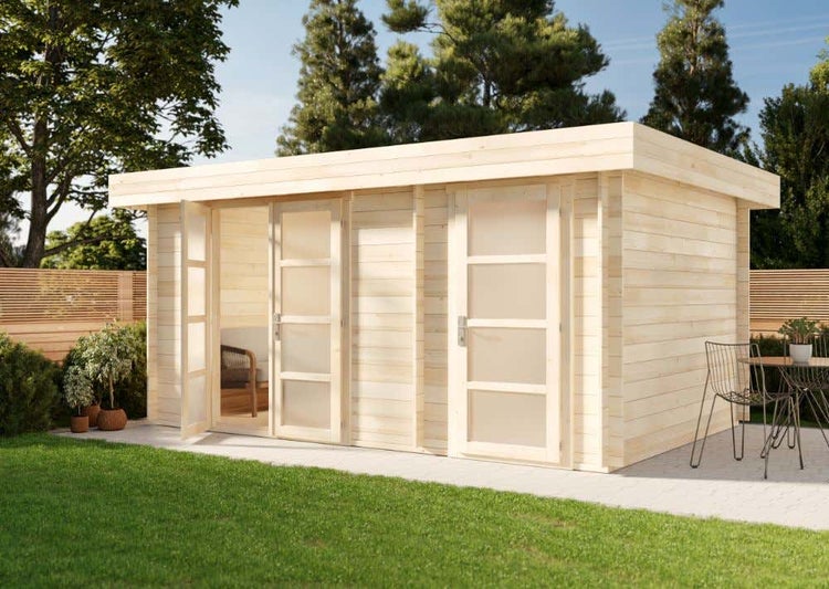 Alpholz Gartenhaus Modern-E Gartenhaus aus Holz Holzhaus mit 28 mm Wandstärke FSC zertifiziert, Blockbohlenhaus mit Montagematerial imprägniert 4,7x3,2m