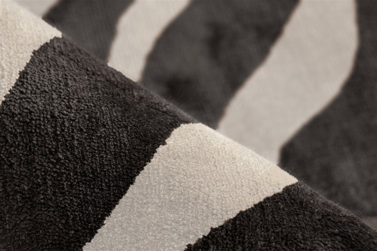 Kurzflor Teppich Selestia Elfenbein / Schwarz Viskose Zebra Muster 80 x 150 cm