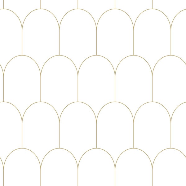 ESTAhome Tapete Art Decó Muster Weiß und Gold - 53 cm x 10.05 m - 139139