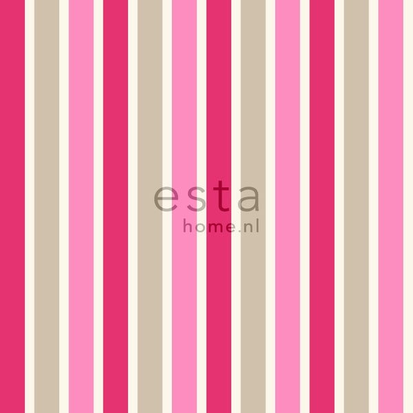 ESTAhome Tapete Streifen Rosa und Beige - 53 cm x 10.05 m - 116513