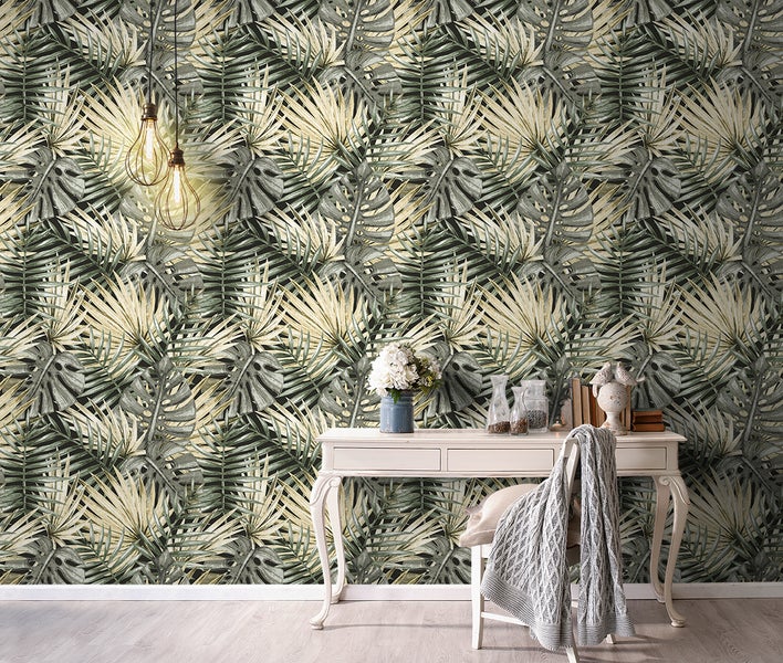 Sanders und Sanders Tapete Palmblätter Graugrün - 53 cm x 10 m - 640006