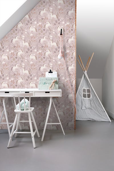 ESTAhome Tapete Einhörner mauve-violett - 53 cm x 10.05 m - 131232