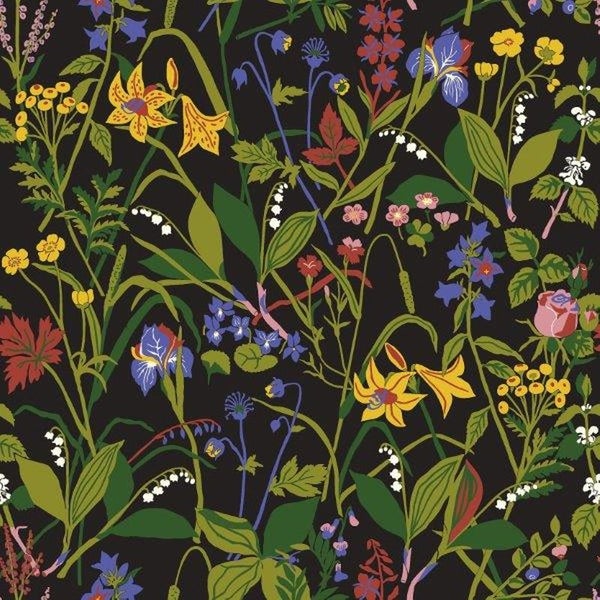 Borastapeter Tapete Feldblumen Schwarz und Mehrfarbig - 53 cm x 10.05 m - 660735