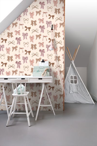 ESTAhome Tapete kleine Schleifen Braun, Rosa und Lila - 50 x 900 cm - 131470