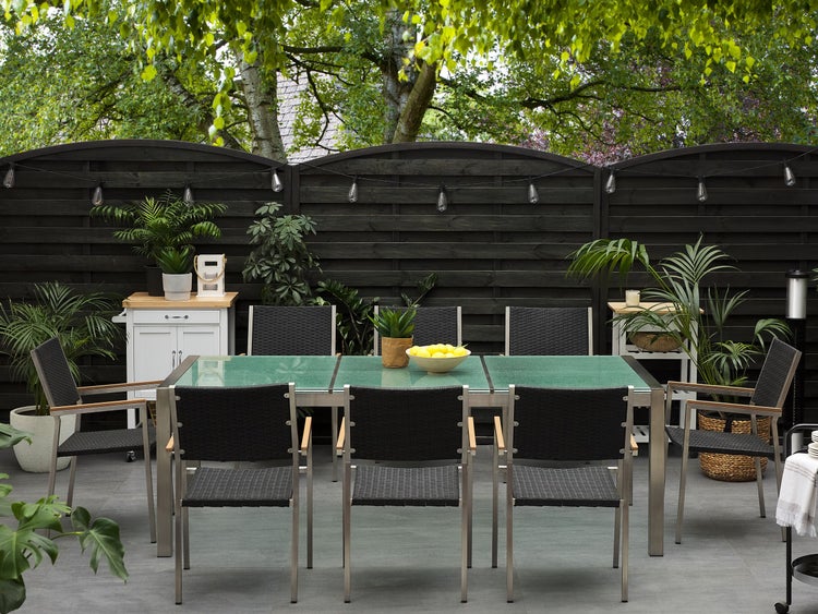 Gartenmöbel Set 8-Sitzer GROSSETO Crashglas Transparent / Schwarz