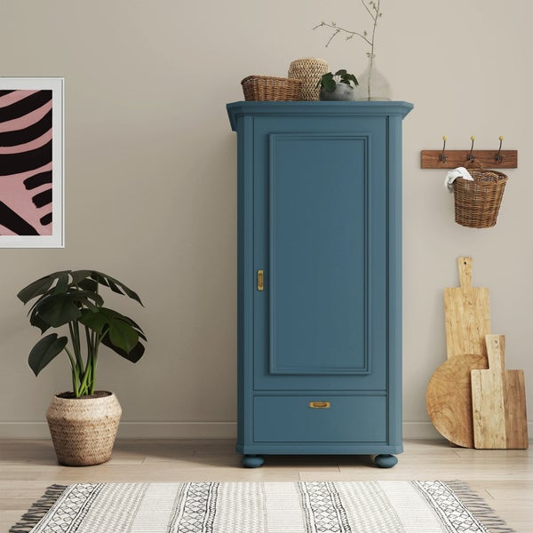 MissPompadour seidenmatte Holzfarbe - Blau mit Jeans - 1 L, Möbelfarbe ohne Schleifen - Farbe für Holz, Metall, Kunststoff - Holzlack, Möbellack schnelltrocknend mit hoher Deckkraft