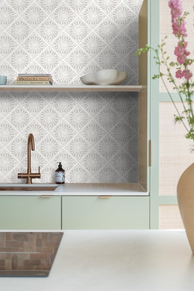 ESTAhome Tapete Fliesenmuster Beige - 53 cm x 10,05 m - 148609