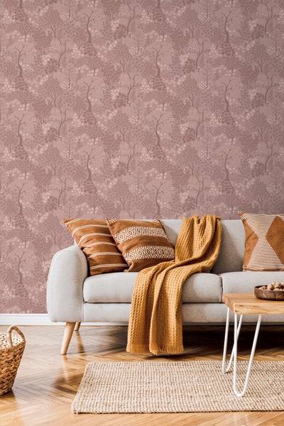 ESTAhome Tapete Bäumen und Blumen Terrakottarosa - 50 x 900 cm - 131647