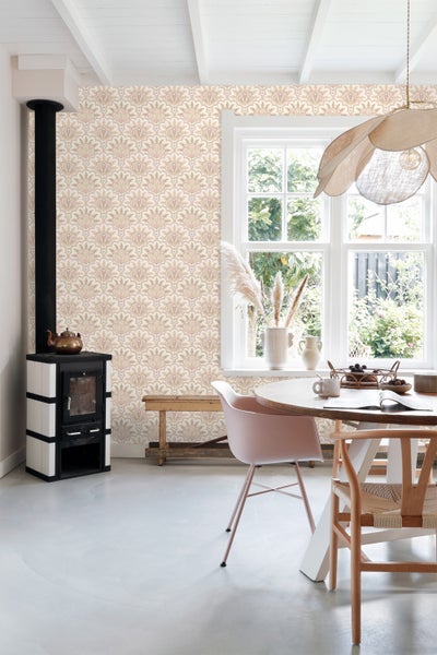 ESTAhome Tapete orientalisches Barockmotiv Beige und Rosa - 50 x 900 cm - 131032