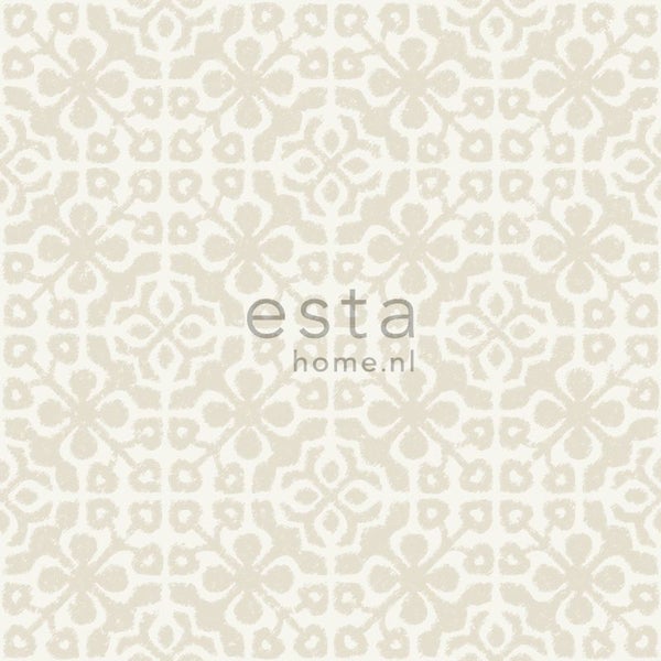 ESTAhome Tapete abgenutzte Fliesen Beige - 53 cm x 10.05 m - 128042