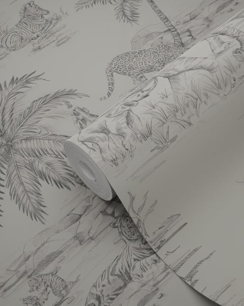 Origin Wallcoverings Tapete Dschungeltiere Kieselgrau - 53 cm x 10.05 m - 347443