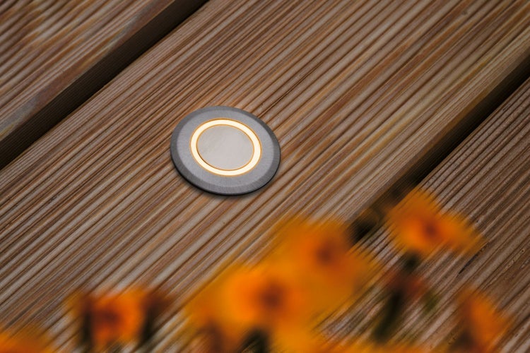 LED Bodeneinbauleuchte Goldlicht insektenfreundlich IP67 rund 50mm 2200K 2,2W 15lm 230V Alu Kunststoff, Metall