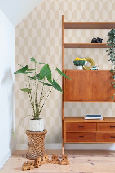 ESTAhome Tapete Art Decó Muster Beige und Sandbraun - 53 cm x 10.05 m - 139985