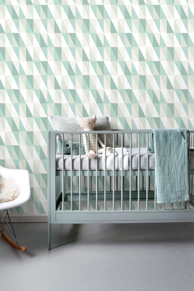 ESTAhome Tapete grafische Dreiecke Mintgrün und Blau - 53 cm x 10.05 m - 138920