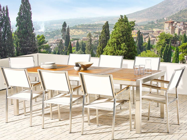 Gartenmöbel Set 8-Sitzer GROSSETO Eukalyptusholz Braun / Weiß
