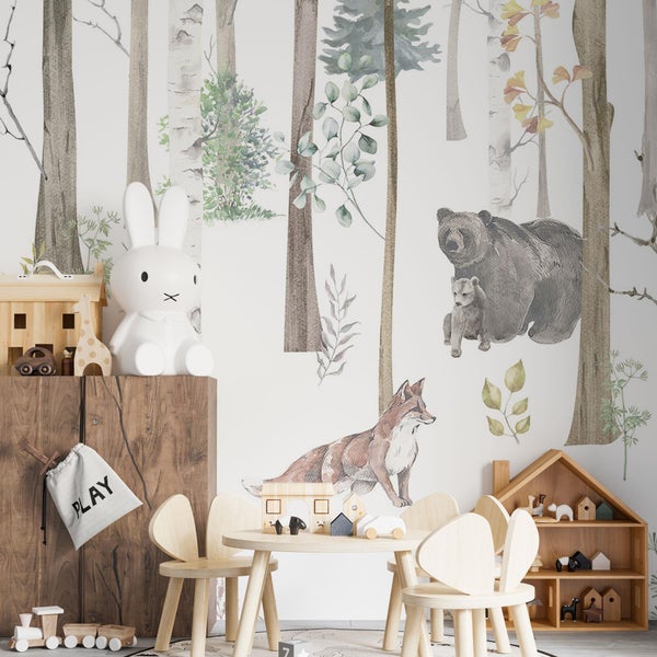 Kindertapete Waldtiere Aquarell 350 x 300 cm