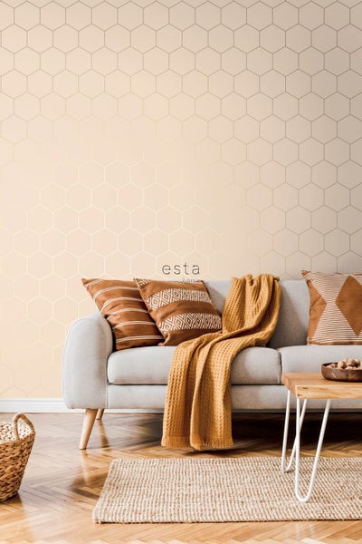 ESTAhome Tapete Wabenmuster Pfirsichrosa - 53 cm x 10.05 m - 139226