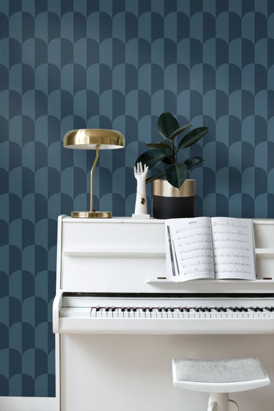 ESTAhome Tapete Art Decó Muster Dunkelblau - 50 x 900 cm - 139990