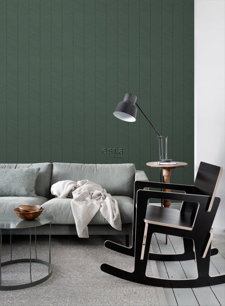 ESTAhome Tapete Fischgrätmuster Grün und Schwarz - 53 cm x 10.05 m - 139307