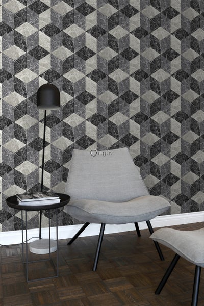 Origin Wallcoverings Tapete 3D Marmor Motiv Schwarz und Grau - 53 cm x 10.05 m - 347318