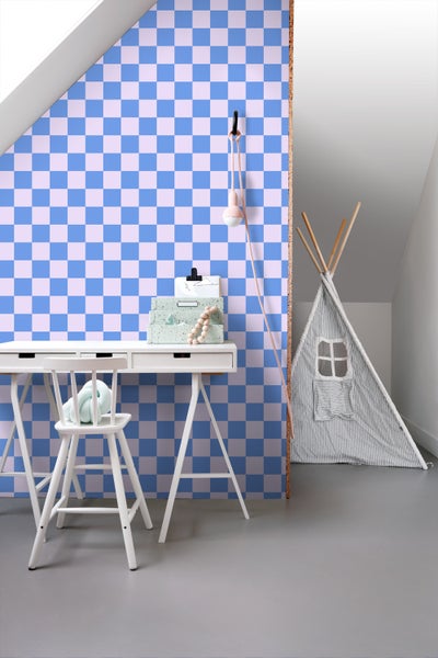 ESTAhome Tapete Karomuster Violett und Pastellblau - 53 cm x 10.05 m - 130912