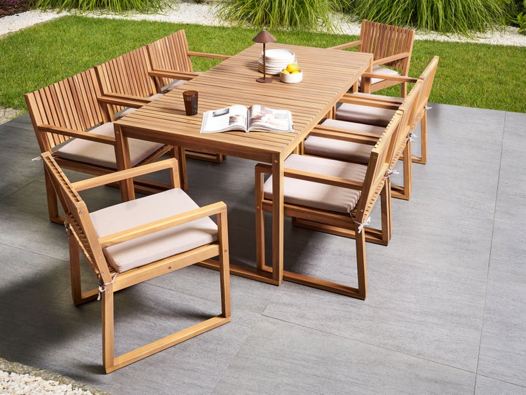 Gartenmöbel Set 8-Sitzer SASSARI PREMIUM inkl. Kissen zertifiziertes Akazienholz Taupe