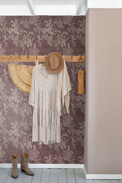 ESTAhome Tapete tropische Blätter Aubergineviolett - 50 x 900 cm - 139891