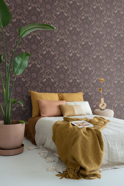 ESTAhome Tapete Blumen und Vögel mauve-violett - 53 cm x 10.05 m - 131208