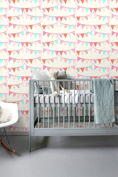 ESTAhome Tapete Girlande Rosa, Türkis und Korallenrot - 53 cm x 10.05 m - 138718