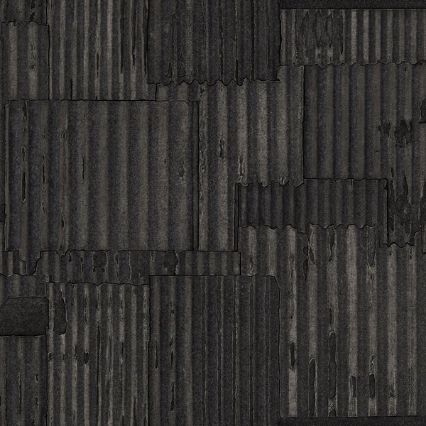 Origin Wallcoverings Tapete industrielle Wellplatten aus Metall 3D Schwarz - 53 cm x 10.05 m - 347617