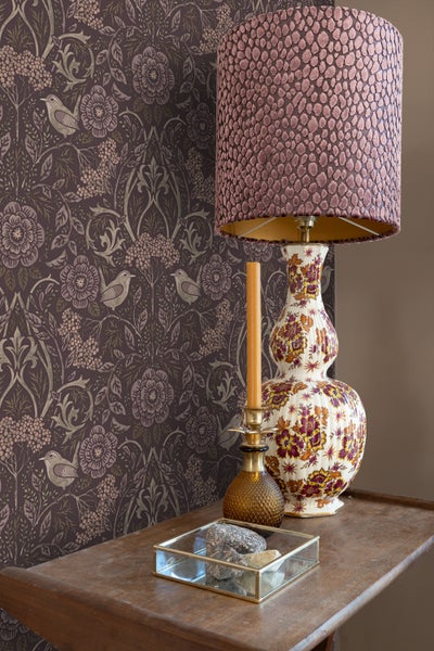 ESTAhome Tapete Blumen und Vögel mauve-violett - 53 cm x 10.05 m - 131208