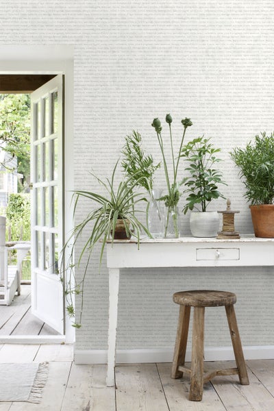 ESTAhome Tapete Texte Grau auf weißem meliertem Hintergrund - 53 cm x 10.05 m - 148339