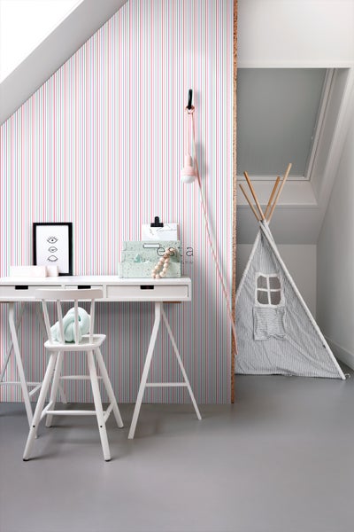 ESTAhome Tapete Streifen Rosa und Türkis - 53 cm x 10.05 m - 137305