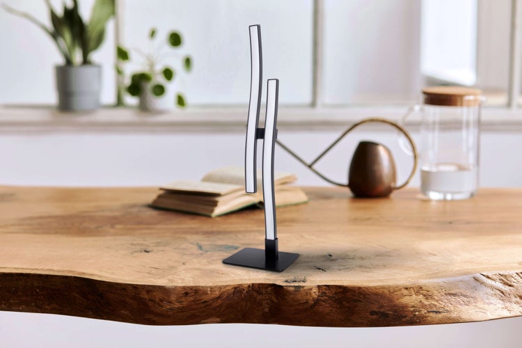 LED Tischleuchte Onda,  Tischlampe aus Metall und Kunststoff in Schwarz,, mit fest verbauten LEDs, Beleuchtung für Wohnzimmer, Büro oder Nachttisch 44 cm hoch