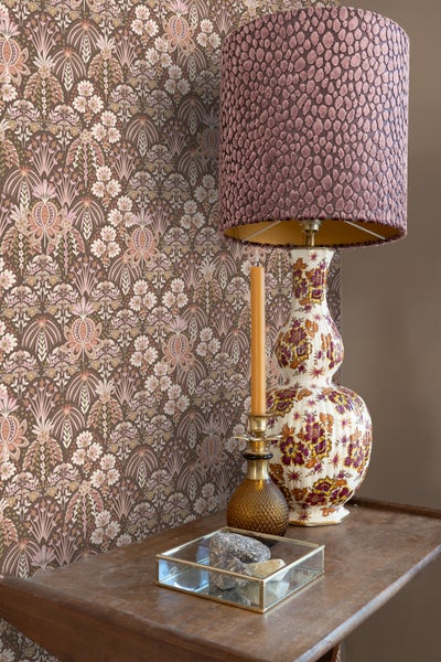 ESTAhome Tapete Blumenmuster im Jugendstil Altrosa und Braun - 50 x 900 cm - 130974