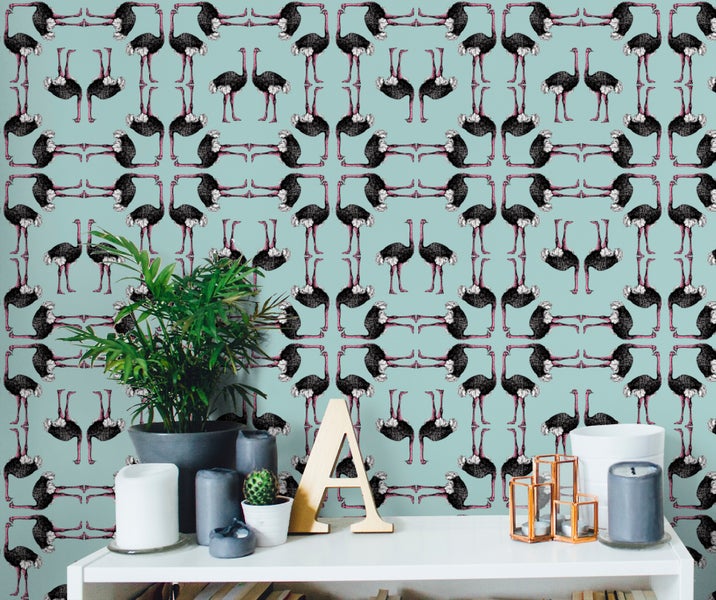 Walls4You Tapete Flamingos Türkis und Schwarz - 53 cm x 10 m - 640122